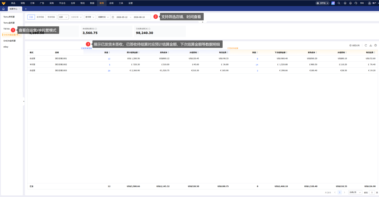 shein半托管结算追踪工具赛狐ERP