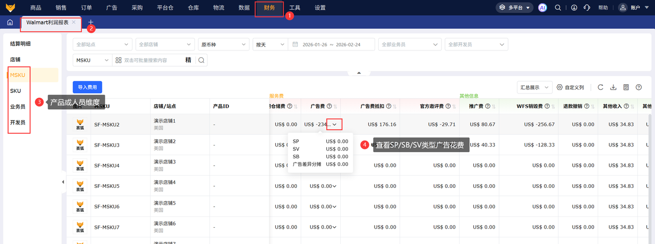 沃尔玛广告成本核算工具赛狐ERP